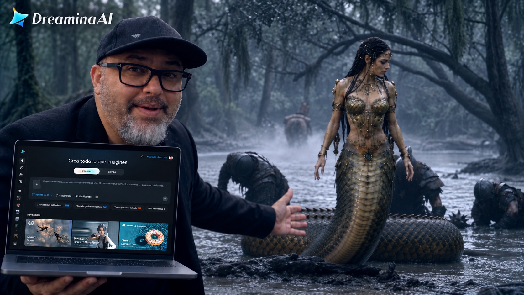 Creator showing Dreamina Canvas alongside a fantasy film scene